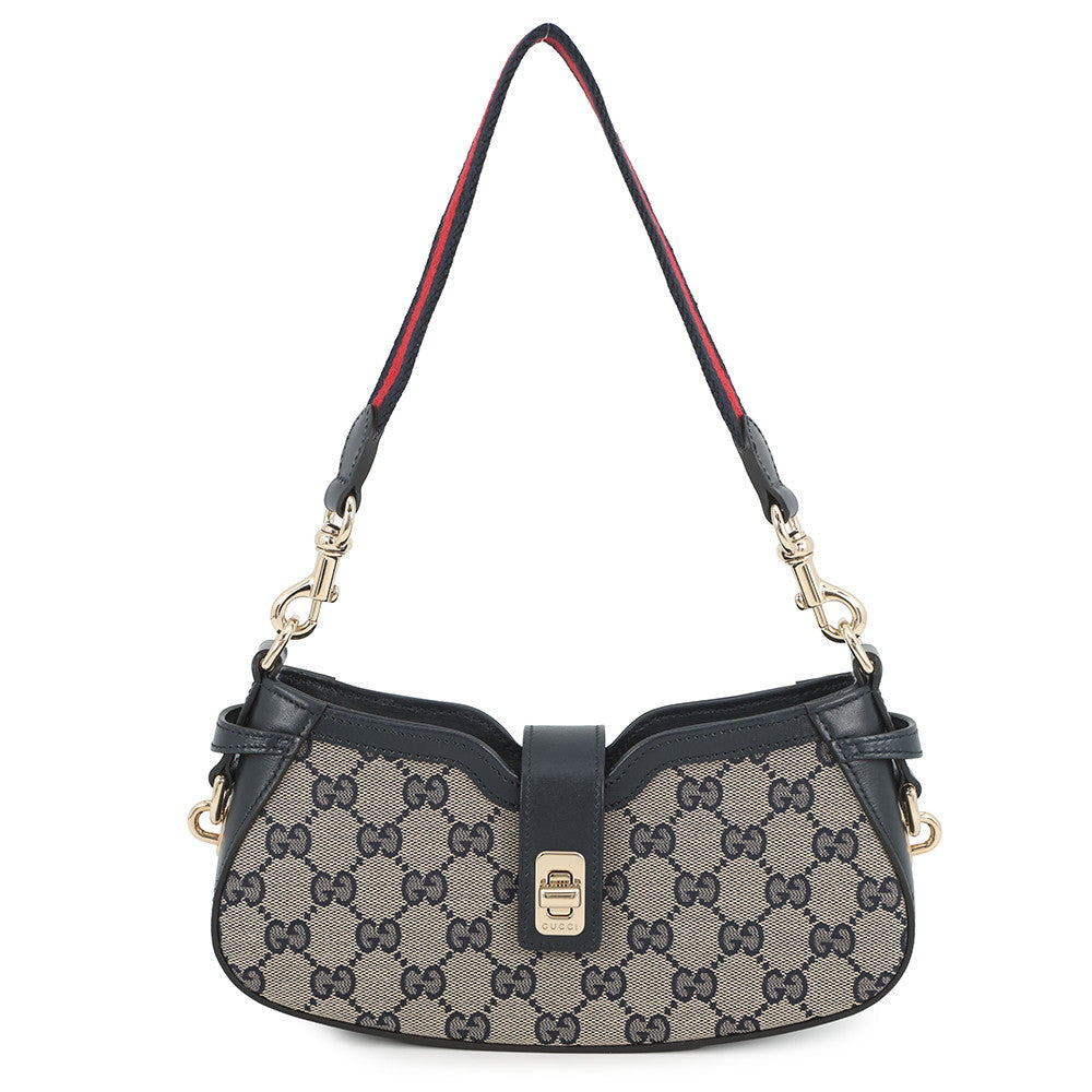 GUCCI Moonside Shoulder Bag Beige/Navy786015 GG Canvas Leather
