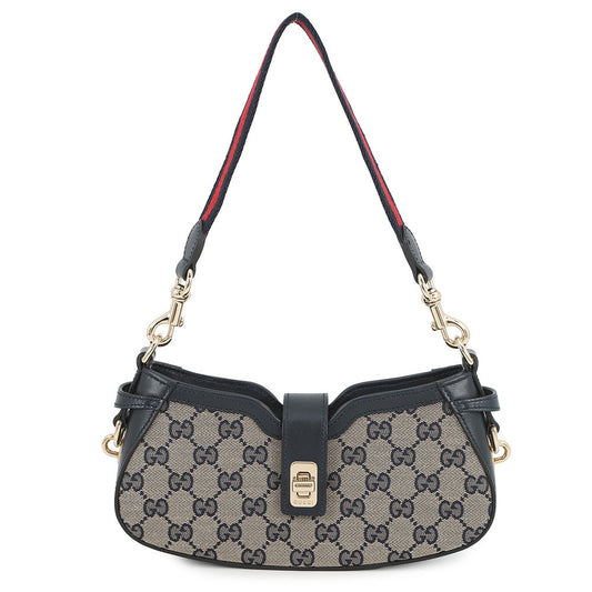 GUCCI Moonside Shoulder Bag Beige/Navy786015 GG Canvas Leather