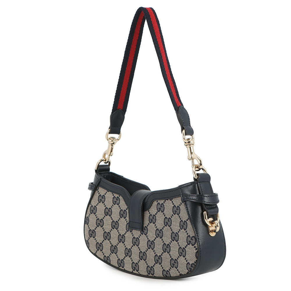GUCCI Moonside Shoulder Bag Beige/Navy786015 GG Canvas Leather