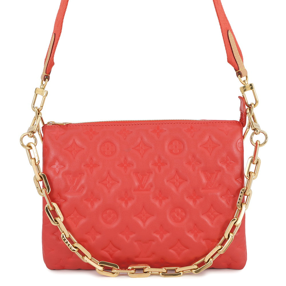 LOUIS VUITTON Coussin RougeM57792 Monogram・Pattern Lamb Leather Size PM