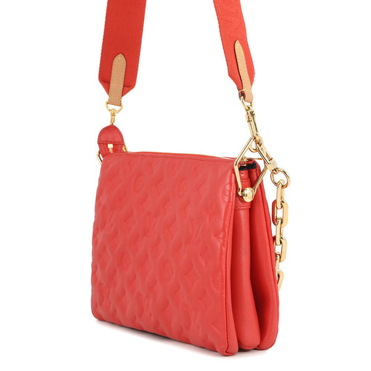 LOUIS VUITTON Coussin RougeM57792 Monogram・Pattern Lamb Leather Size PM