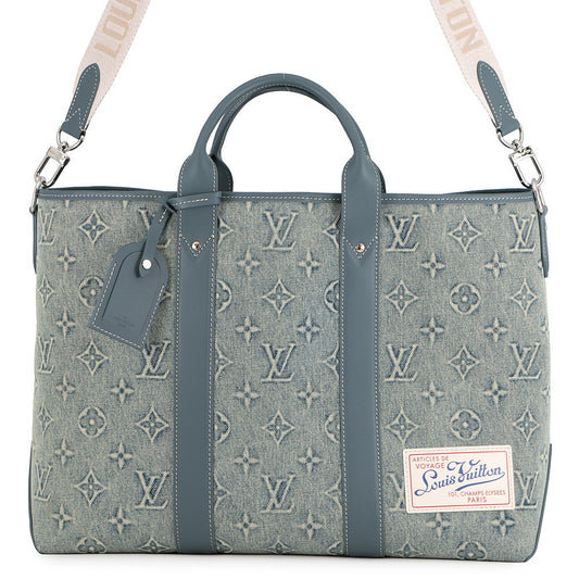 LOUIS VUITTON Weekend Tote NM BlueM22537 Monogram Washed Denim