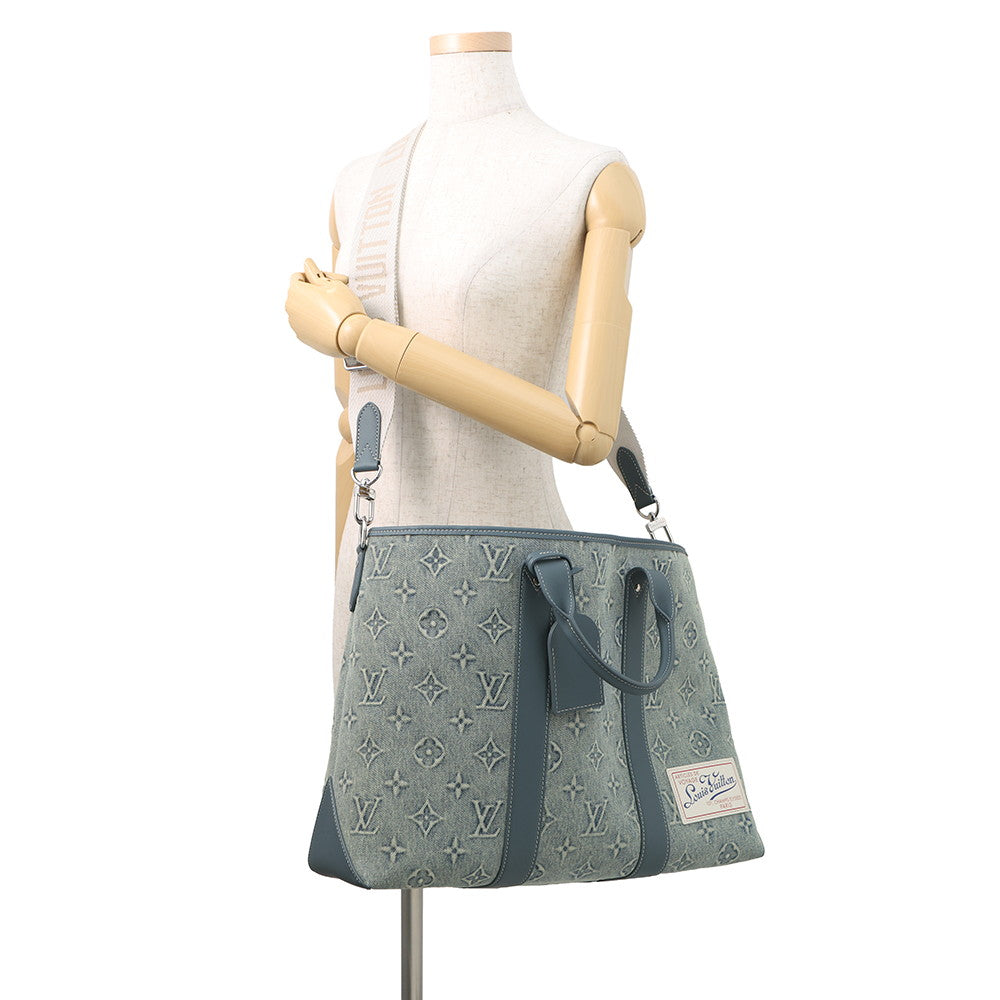 LOUIS VUITTON Weekend Tote NM BlueM22537 Monogram Washed Denim