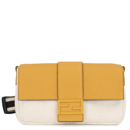 FENDI Selleria baguette Yellow/Ivory7VA472 Leather Canvas