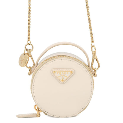 PRADA Triangle logo mini pouch with chain Beige1NT023 Enamel