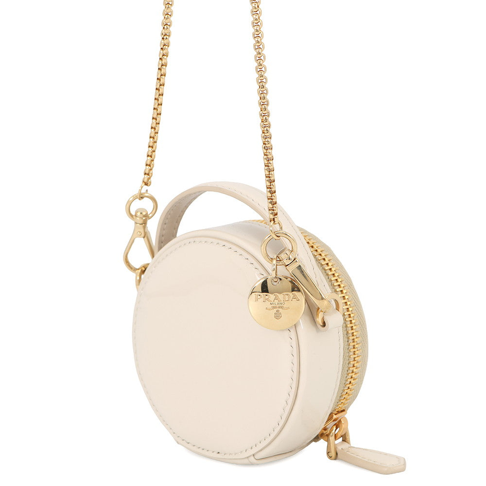 PRADA Triangle logo mini pouch with chain Beige1NT023 Enamel