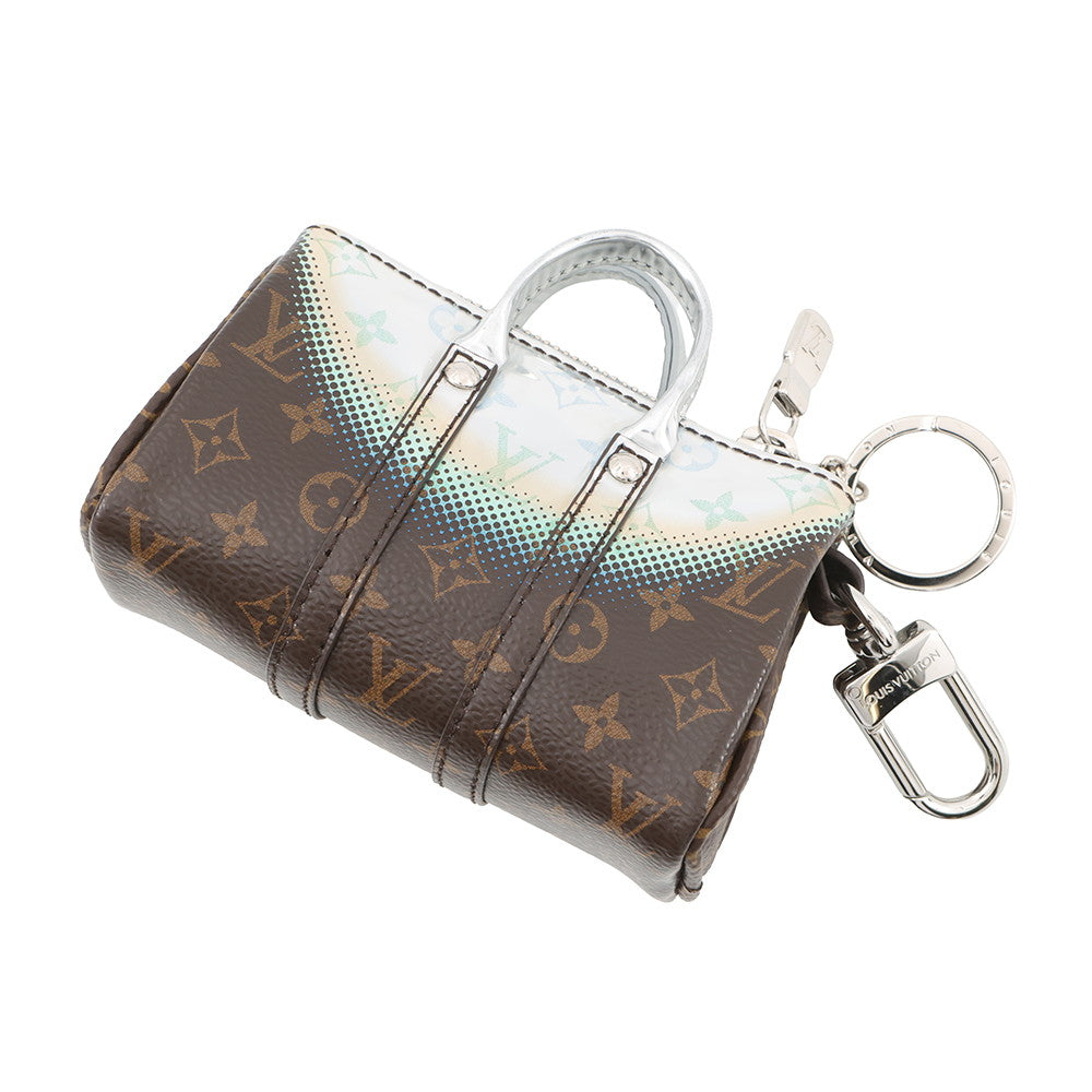 LOUIS VUITTON Mini Keepall Keychain Silver/BrownM01428 Monogram MetalicMirror