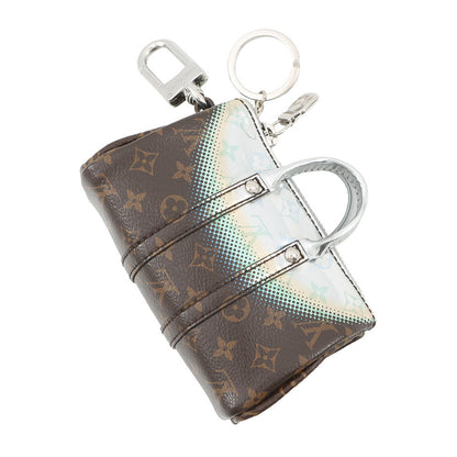 LOUIS VUITTON Mini Keepall Keychain Silver/BrownM01428 Monogram MetalicMirror