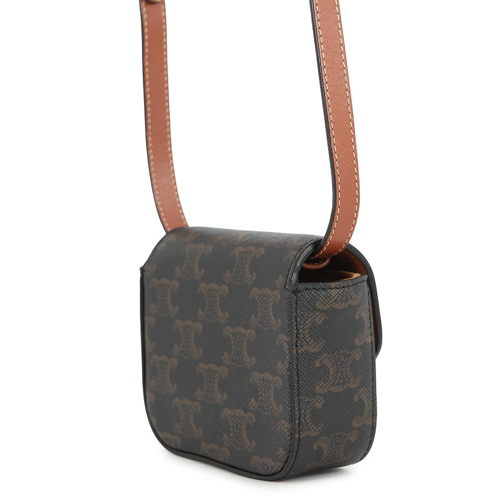 CELINE Triomphe Claude Mini Shoulder Pouch Tan10I512 PVC Leather