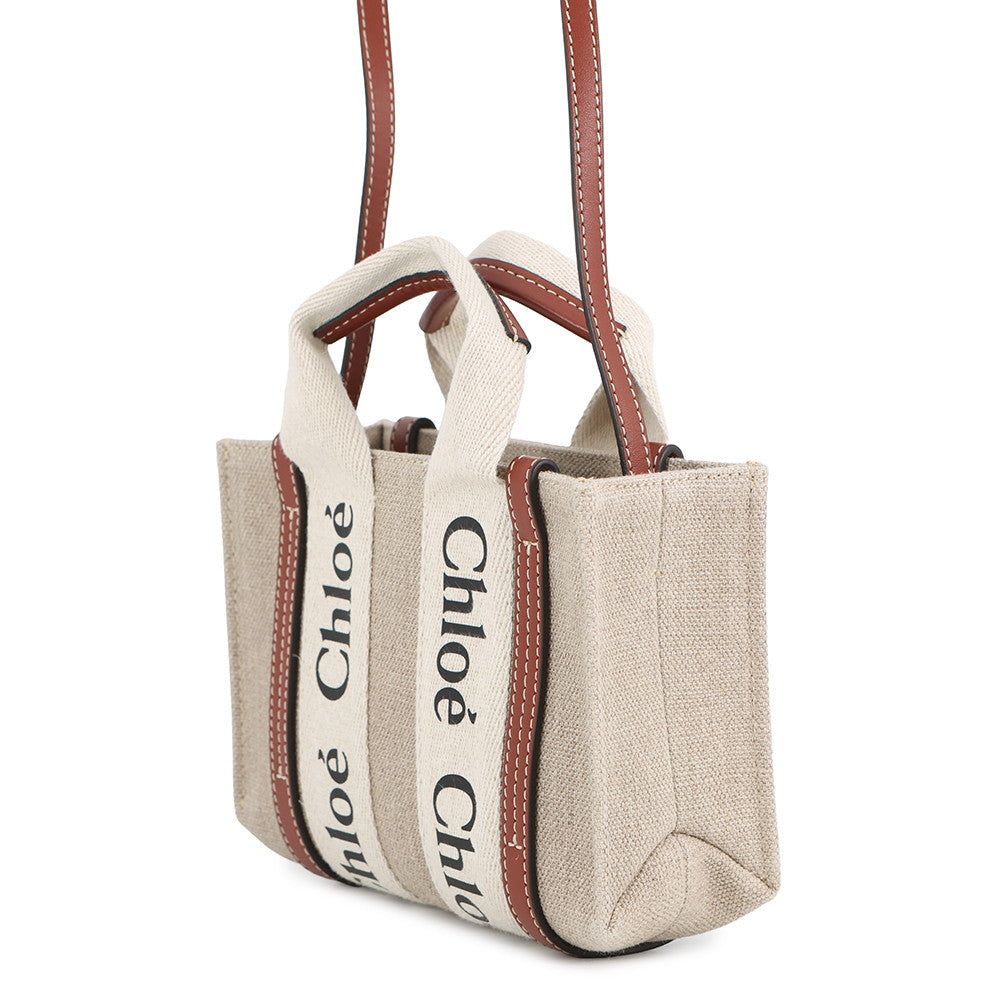 Chloe Woody tote Beige/BrownCHC22AP237I2690U Linen Size Mini