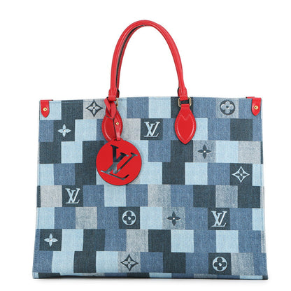 LOUIS VUITTON Onthego Blue/RedM44992 Monogram Denim Leather Size GM
