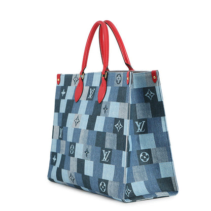 LOUIS VUITTON Onthego Blue/RedM44992 Monogram Denim Leather Size GM
