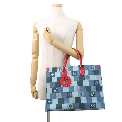 LOUIS VUITTON Onthego Blue/RedM44992 Monogram Denim Leather Size GM