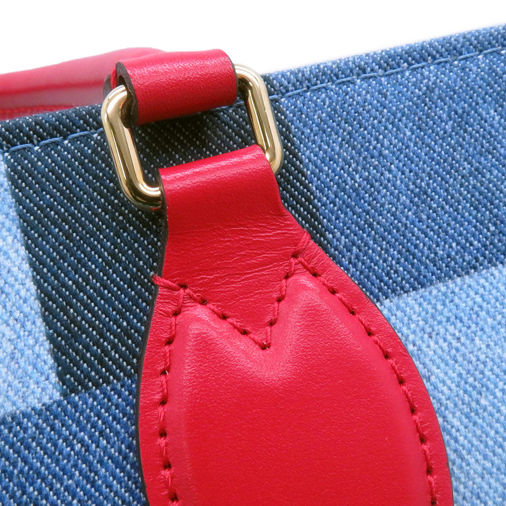 LOUIS VUITTON Onthego Blue/RedM44992 Monogram Denim Leather Size GM