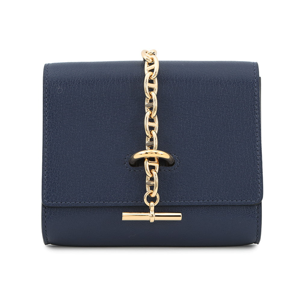 HERMES Chaine d'Ancre Compact Blue Saphir Chevre Myzore Goatskin