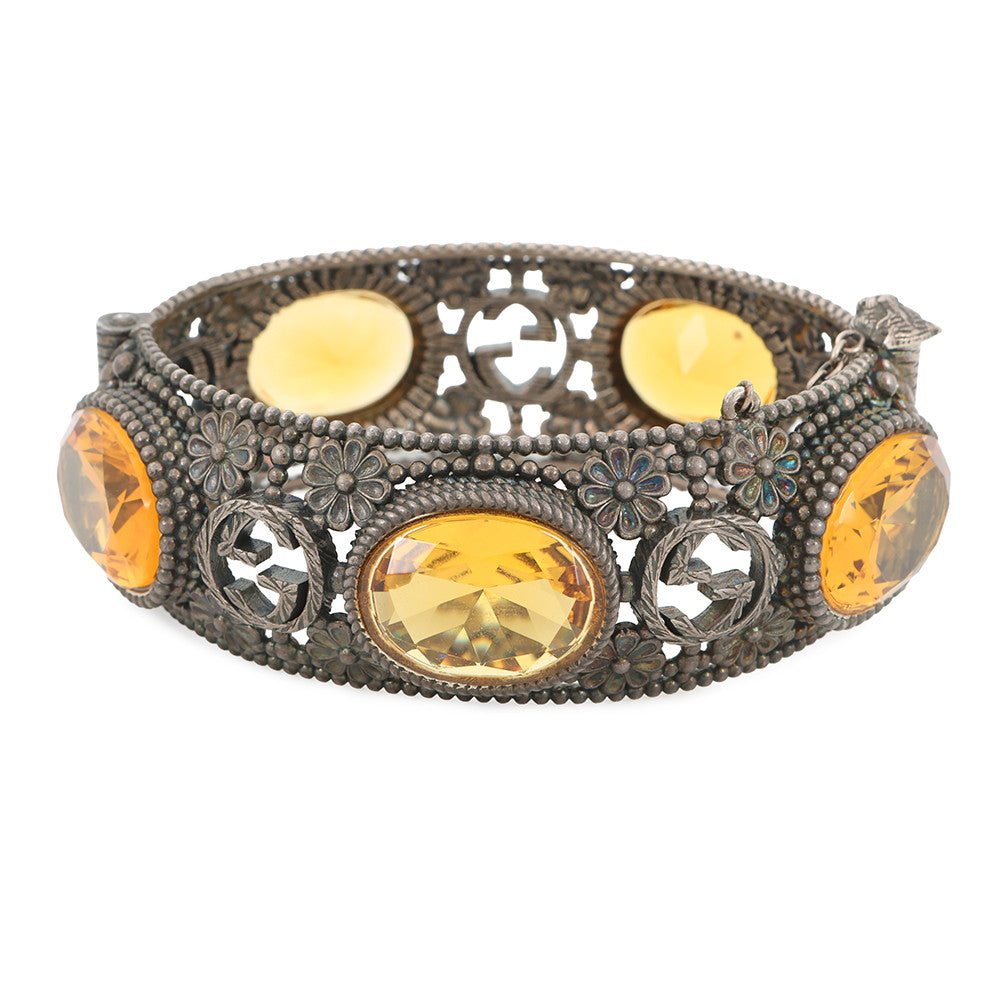 GUCCI Interlocking G Flower Bangle Size 17 Silver/Yellow SV925