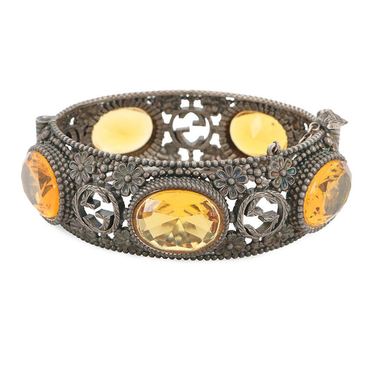 GUCCI Interlocking G Flower Bangle Size 17 Silver/Yellow SV925