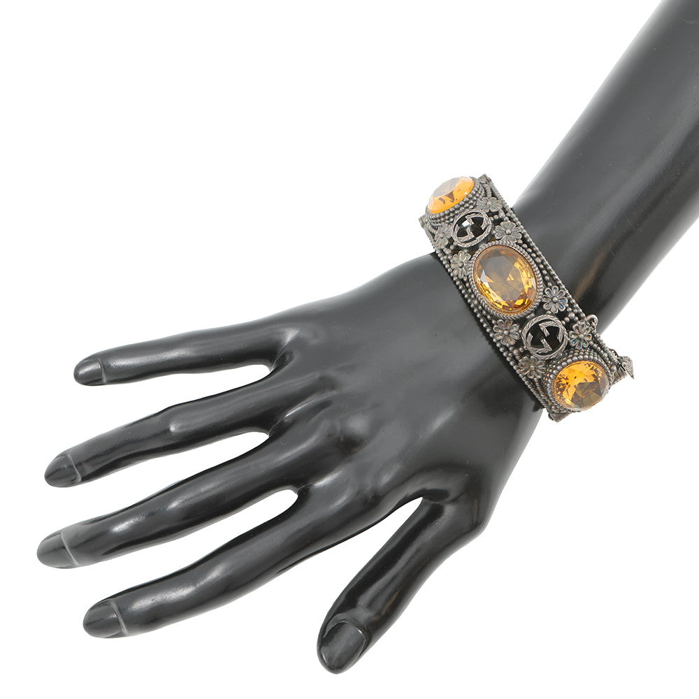 GUCCI Interlocking G Flower Bangle Size 17 Silver/Yellow SV925