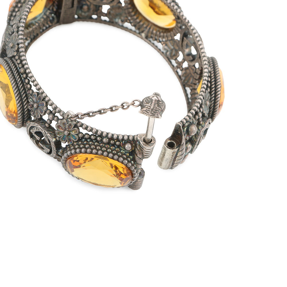GUCCI Interlocking G Flower Bangle Size 17 Silver/Yellow SV925