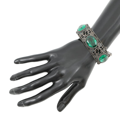 GUCCI Interlocking G Flower Bangle Size 16 Silver/Green SV925