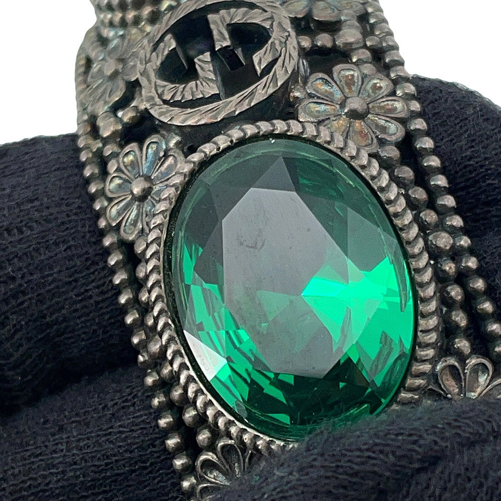 GUCCI Interlocking G Flower Bangle Size 16 Silver/Green SV925