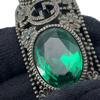 GUCCI Interlocking G Flower Bangle Size 16 Silver/Green SV925