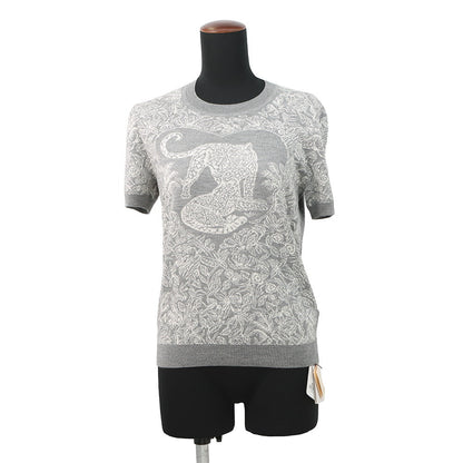 HERMES Jungle Love Short Sleeve Knit Size 38 Gray/White Cashmere46% Silk46% Nylon8%
