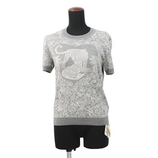 HERMES Jungle Love Short Sleeve Knit Size 38 Gray/White Cashmere46% Silk46% Nylon8%