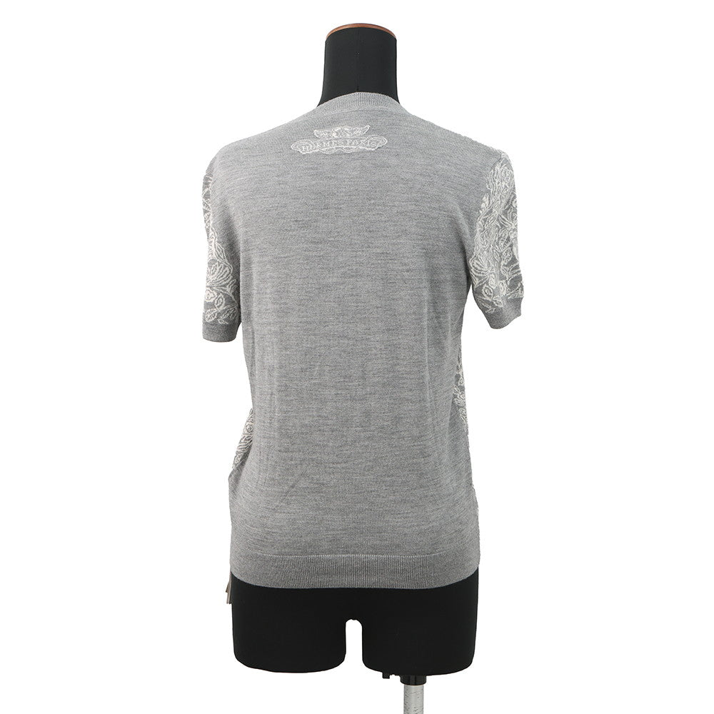 HERMES Jungle Love Short Sleeve Knit Size 38 Gray/White Cashmere46% Silk46% Nylon8%