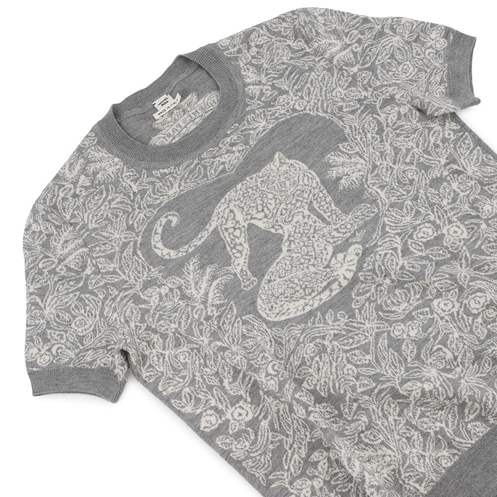 HERMES Jungle Love Short Sleeve Knit Size 38 Gray/White Cashmere46% Silk46% Nylon8%