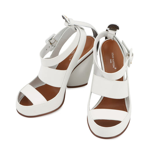 LOUIS VUITTON Trinity Line Heel Sandals White Leather Size 36