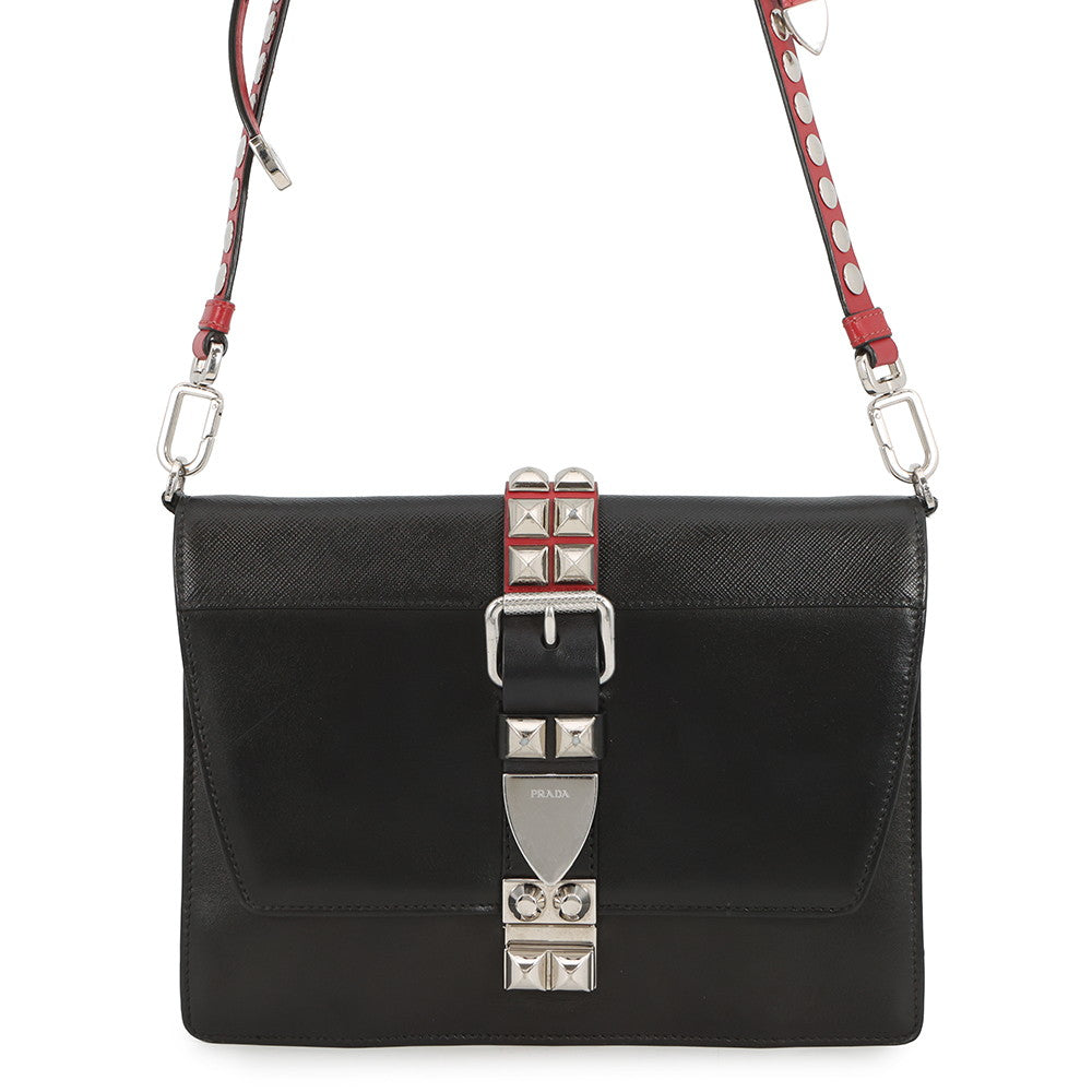 PRADA Electra Studded Shoulder Bag Black1BD120 Leather