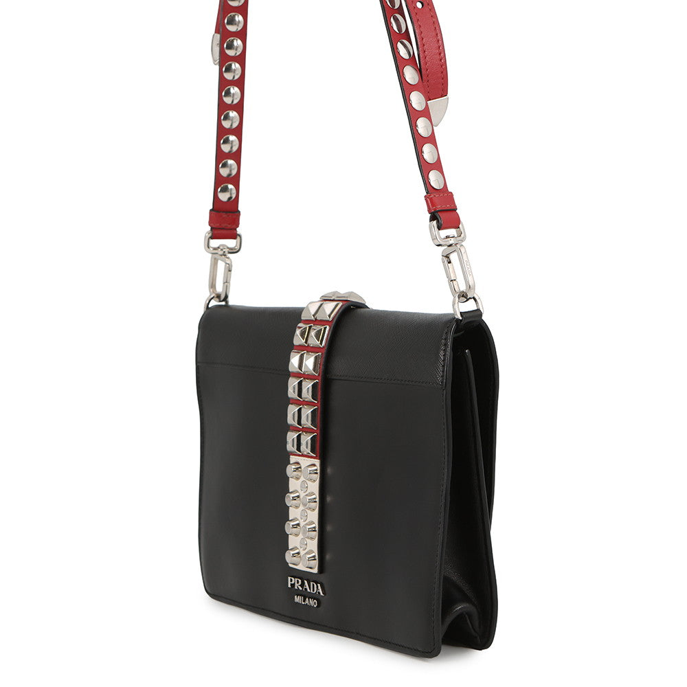 PRADA Electra Studded Shoulder Bag Black1BD120 Leather