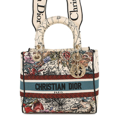Dior LADY D-LITE 2WAYHandbag White/MulticolorM0565ORHP Canvas Size Medium