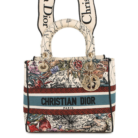 Dior LADY D-LITE 2WAYHandbag White/MulticolorM0565ORHP Canvas Size Medium