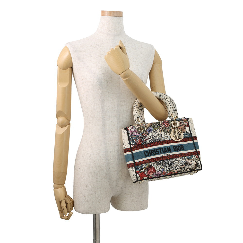 Dior LADY D-LITE 2WAYHandbag White/MulticolorM0565ORHP Canvas Size Medium