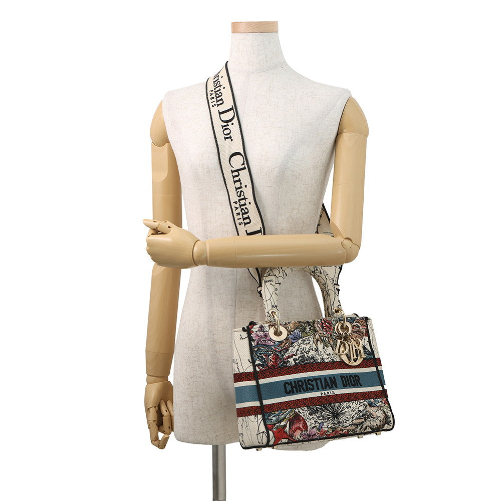 Dior LADY D-LITE 2WAYHandbag White/MulticolorM0565ORHP Canvas Size Medium