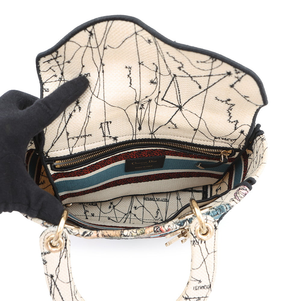 Dior LADY D-LITE 2WAYHandbag White/MulticolorM0565ORHP Canvas Size Medium