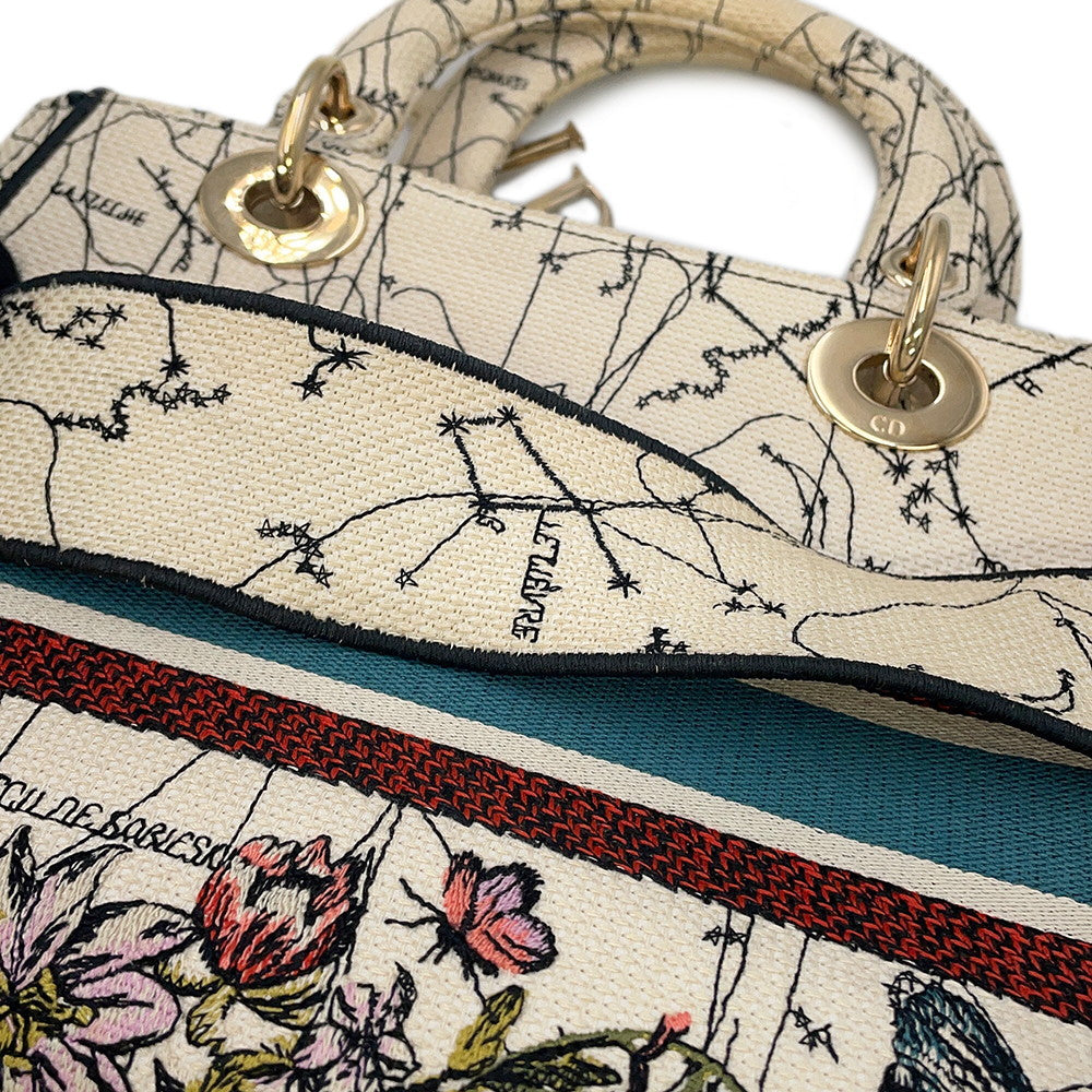 Dior LADY D-LITE 2WAYHandbag White/MulticolorM0565ORHP Canvas Size Medium