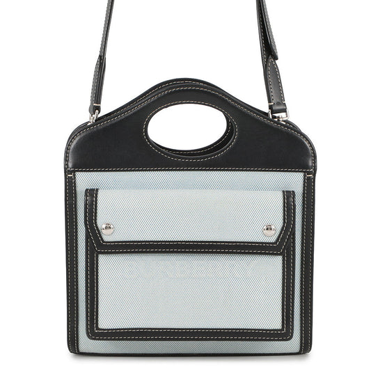 BURBERRY Pocket 2way Handbag Blue/Black8039101 Canvas Leather Size Mini