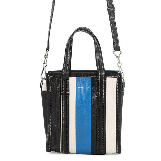 BALENCIAGA Bazar Shopper Black/White/Blue513988 Leather Size XXS