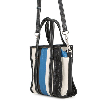 BALENCIAGA Bazar Shopper Black/White/Blue513988 Leather Size XXS