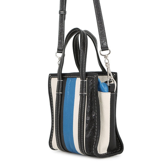 BALENCIAGA Bazar Shopper Black/White/Blue513988 Leather Size XXS