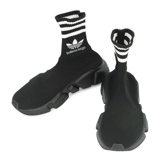 BALENCIAGA Adidas Collaboration Socks Sneakers Black/White717589 Cotton Size 35