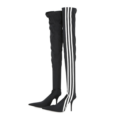 BALENCIAGA Adidas collaboration Knife over-the-knee boots Black/White724074 Polyester Size 37