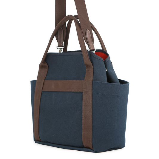 HERMES Sack de Pansage 2-way Tote Navy/Feu Toile Chevrons Canvas