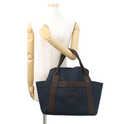 HERMES Sack de Pansage 2-way Tote Navy/Feu Toile Chevrons Canvas