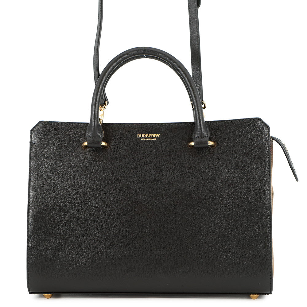 BURBERRY Banwell 2way Handbag Black/Beige8084023 Leather Canvas Size Small