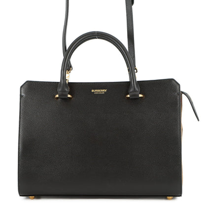 BURBERRY Banwell 2way Handbag Black/Beige8084023 Leather Canvas Size Small