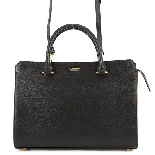 BURBERRY Banwell 2way Handbag Black/Beige8084023 Leather Canvas Size Small